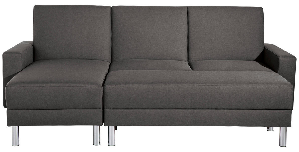 ECKSCHLAFSOFA inkl. Hocker in Anthrazit Textil   - Chromfarben/Anthrazit, Konventionell, Textil/Metall (152/230cm) - Max Winzer