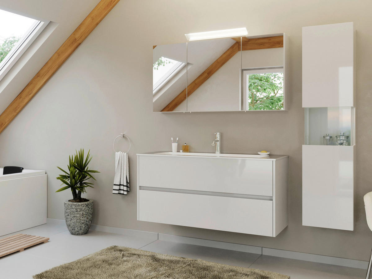 BADEZIMMER 3-teilig  in 120 cm  - Weiß Hochglanz/Weiß, Basics, Holzwerkstoff/Stein (120cm) - MID.YOU