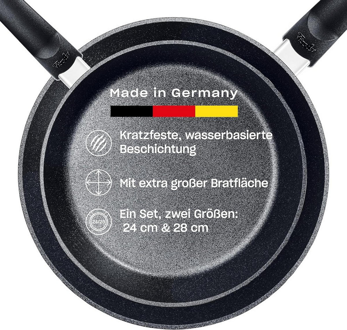 PFANNENSET Essential recyceltes Aluminium 2-teilig  - Schwarz, Basics, Metall (24/28cm) - Fissler