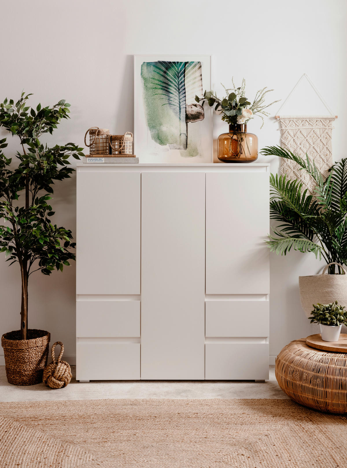 VISOKA KOMODA, bela  - bela/antracit, Design, umetna masa/leseni material (116/131/40cm) - Livetastic