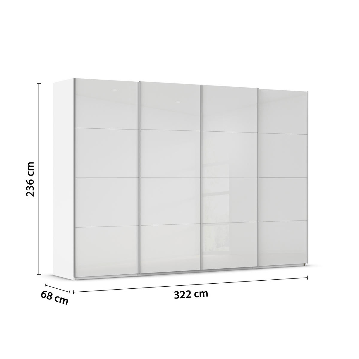 SCHWEBETÜRENSCHRANK 322/236/68 cm 4-türig Weiß  - Alufarben/Weiß, Basics, Glas/Holzwerkstoff (322/236/68cm) - Novel