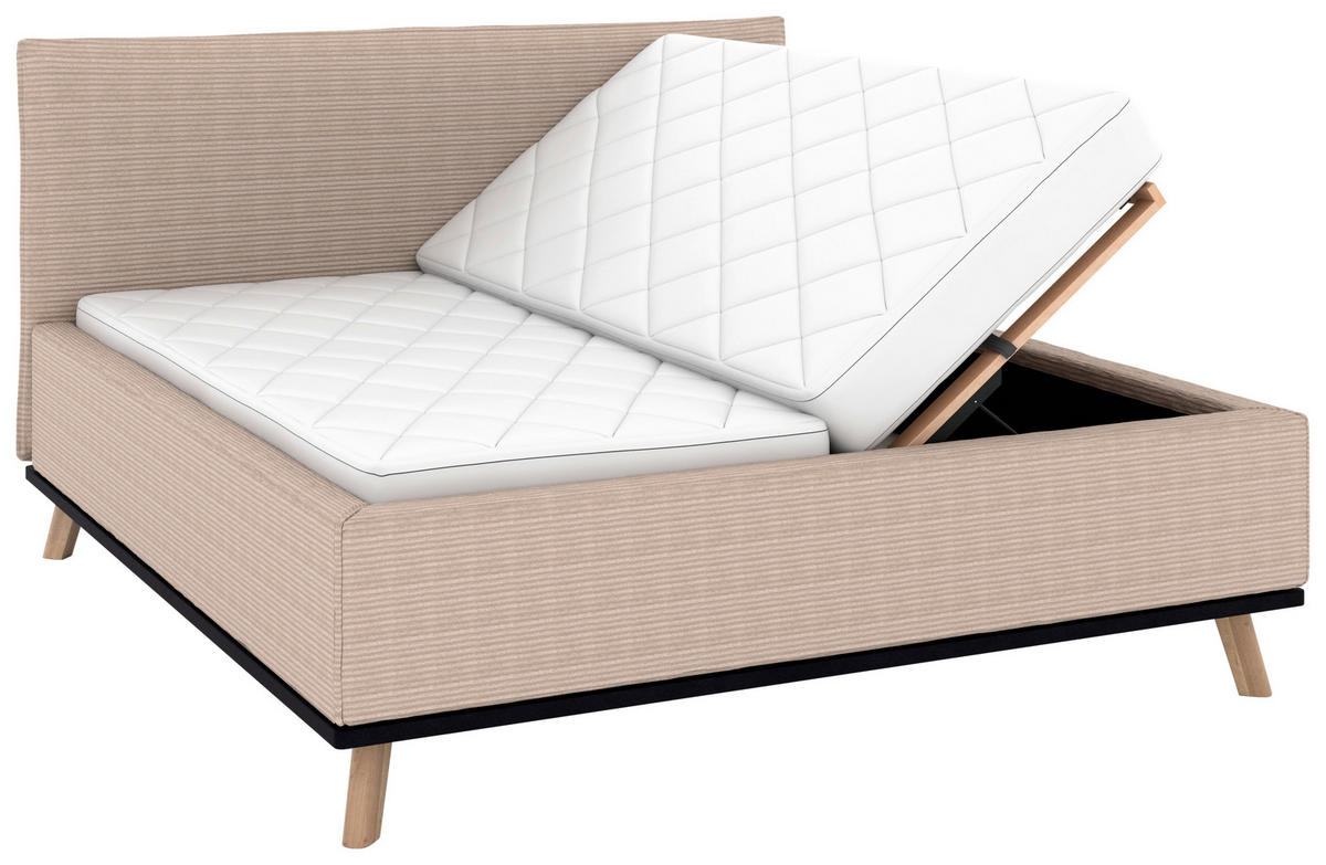 POLSTERBETT Matratze, Lattenrost, Bettkasten 160/200 cm  in Taupe  - Taupe/Eichefarben, Design, Holz/Textil (160/200cm) - Musterring