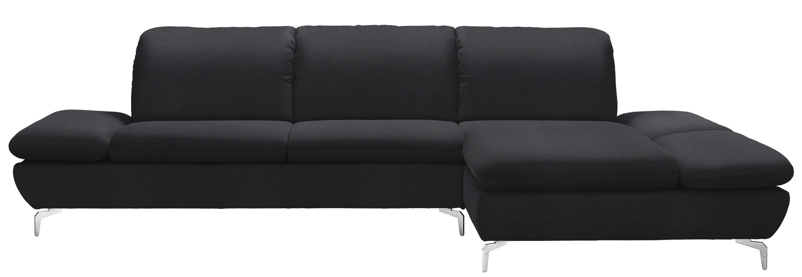 ECKSOFA in Echtleder Schwarz  - Silberfarben/Schwarz, Design, Leder/Metall (315/200cm) - Chilliano