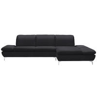 ECKSOFA in Echtleder Schwarz  - Silberfarben/Schwarz, Design, Leder/Metall (315/200cm) - Chilliano