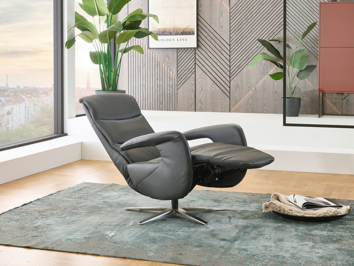 RELAXSESSEL in Leder Anthrazit  - Anthrazit/Silberfarben, KONVENTIONELL, Leder/Metall (71/110/99cm) - Dieter Knoll
