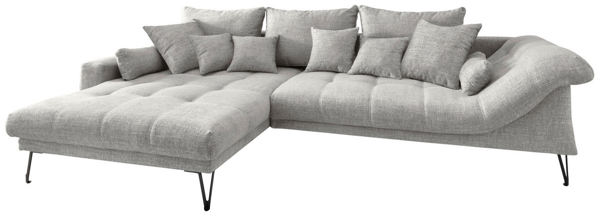 ECKSOFA in Mikrofaser Hellgrau  - Hellgrau/Schwarz, Konventionell, Textil/Metall (192/310cm) - Livetastic