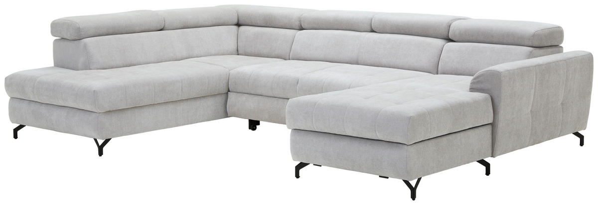 WOHNLANDSCHAFT Weiß Struktur  - Schwarz/Weiß, Design, Textil/Metall (203/327/177cm) - Stylife