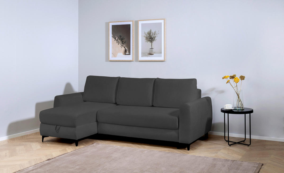 ECKSOFA Moli Anthrazit  - Anthrazit/Schwarz, Design, Textil/Metall (236/148cm) - MID.YOU