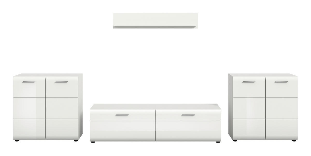 WOHNWAND 4-teilig  in Weiß, Weiß Hochglanz  350/160/41 cm  - Weiß Hochglanz/Silberfarben, Design, Holzwerkstoff/Kunststoff (350/160/41cm) - Livetastic