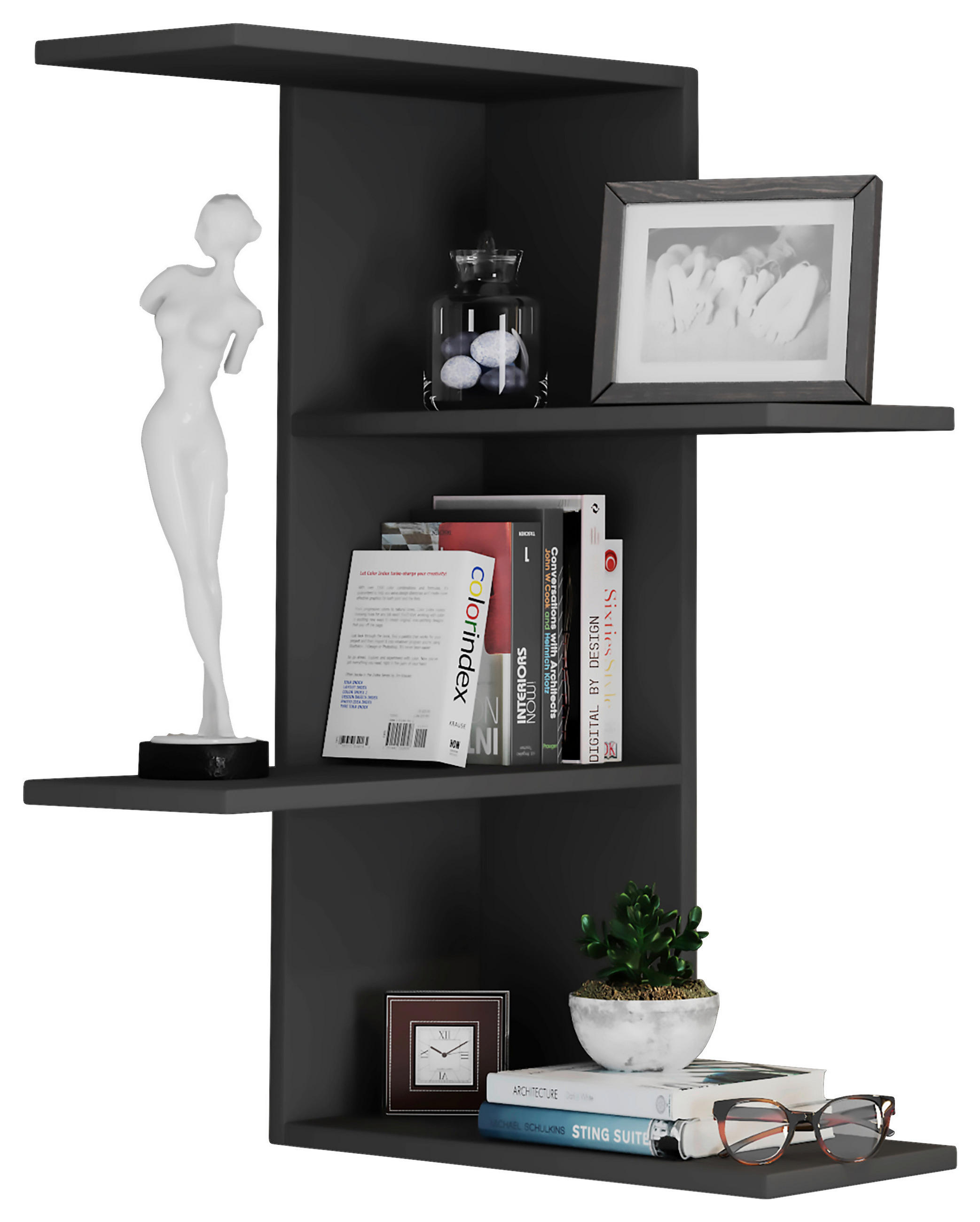 WANDREGAL  - Schwarz, MODERN, Holzwerkstoff (45/77/45cm) - MID.YOU