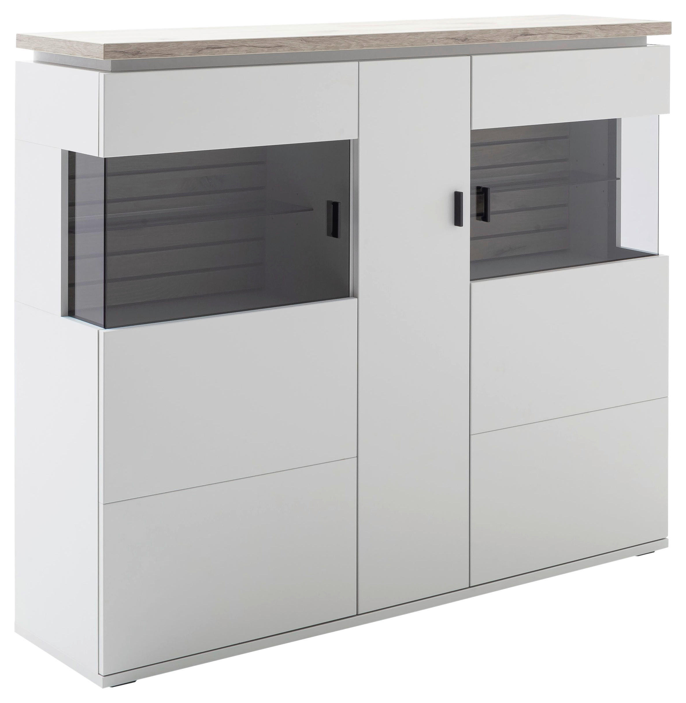 HIGHBOARD Grau, Weiß  150/124/37 cm  - Anthrazit/Weiß, Design, Glas/Holzwerkstoff (150/124/37cm) - Stylife