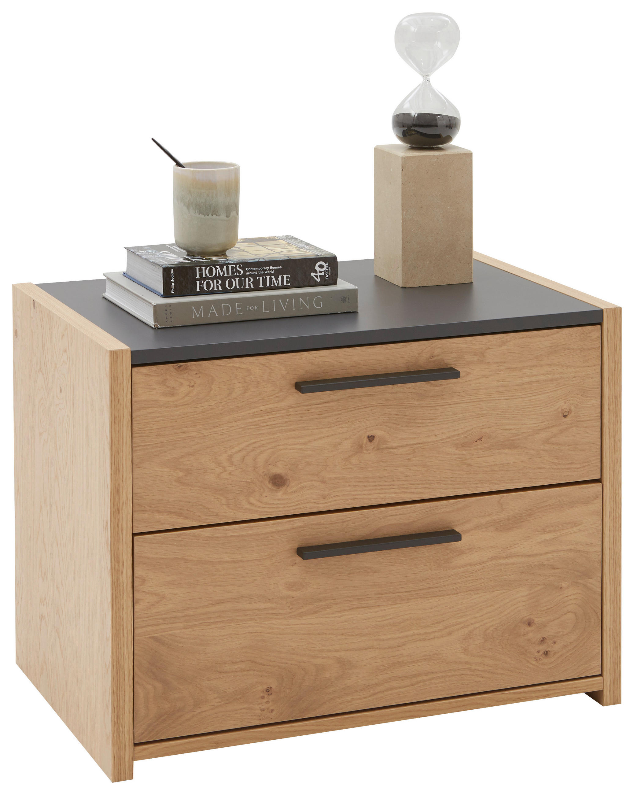 NACHTSCHRANK 65,2/48,6/46 cm furniert  - Eichefarben/Anthrazit, KONVENTIONELL, Holzwerkstoff/Metall (65,2/48,6/46cm) - Dieter Knoll