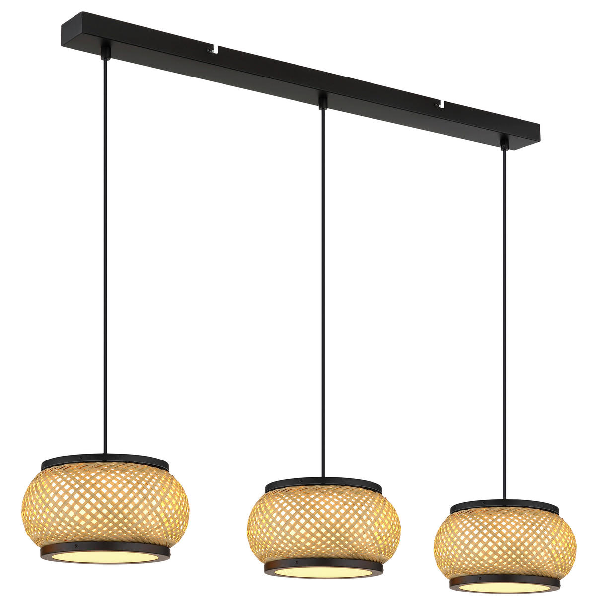 LED-HÄNGELEUCHTE 92/22/120 cm  - Schwarz/Naturfarben, Design, Holz/Kunststoff (92/22/120cm) - Globo