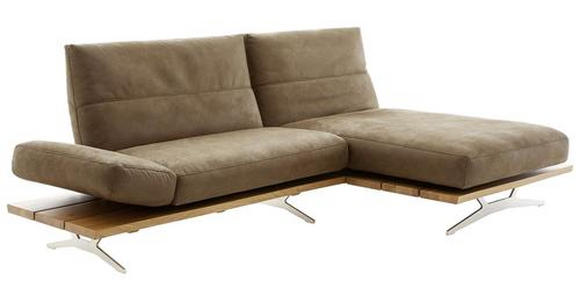 ECKSOFA in Mikrofaser Hellbraun  - Hellbraun/Edelstahlfarben, Natur, Holz/Textil (265/157cm) - Ambiente