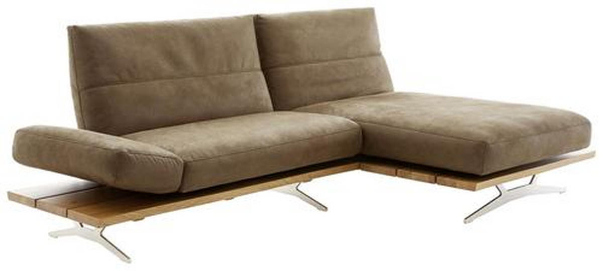 ECKSOFA inkl.Funktion Hellbraun Mikrofaser  - Hellbraun/Edelstahlfarben, Natur, Holz/Textil (275/157cm) - Ambiente