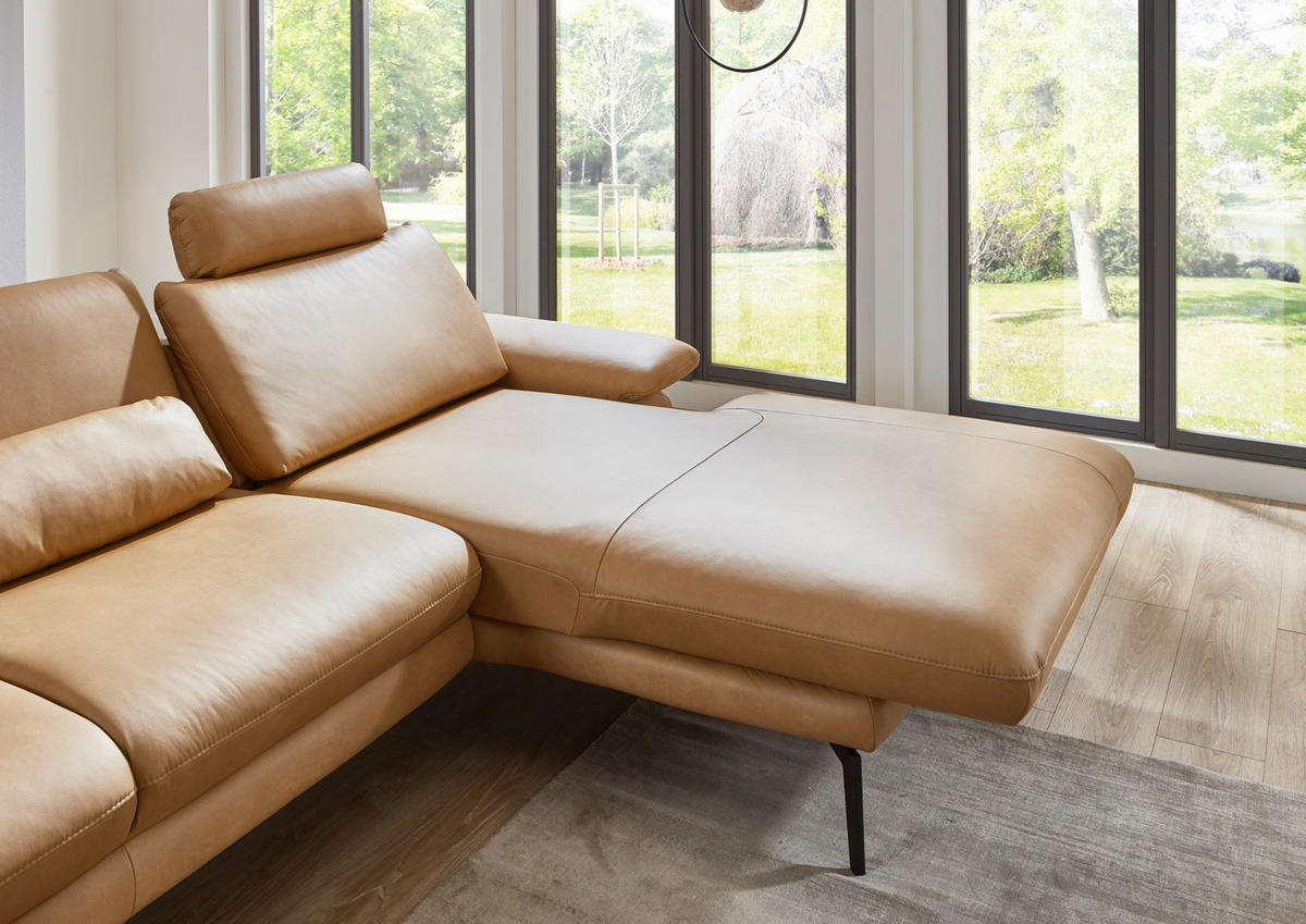 ECKSOFA Honig Echtleder  - Schwarz/Honig, Design, Leder/Metall (180/310cm) - Dieter Knoll
