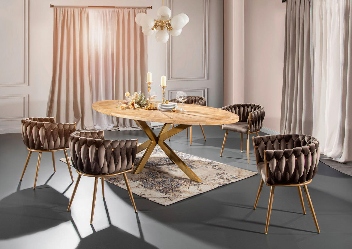 ESSTISCH Ulme massiv oval Ulmefarben, Goldfarben  - Ulmefarben/Goldfarben, LIFESTYLE, Holz/Metall (254/135/78cm) - Ambia Home