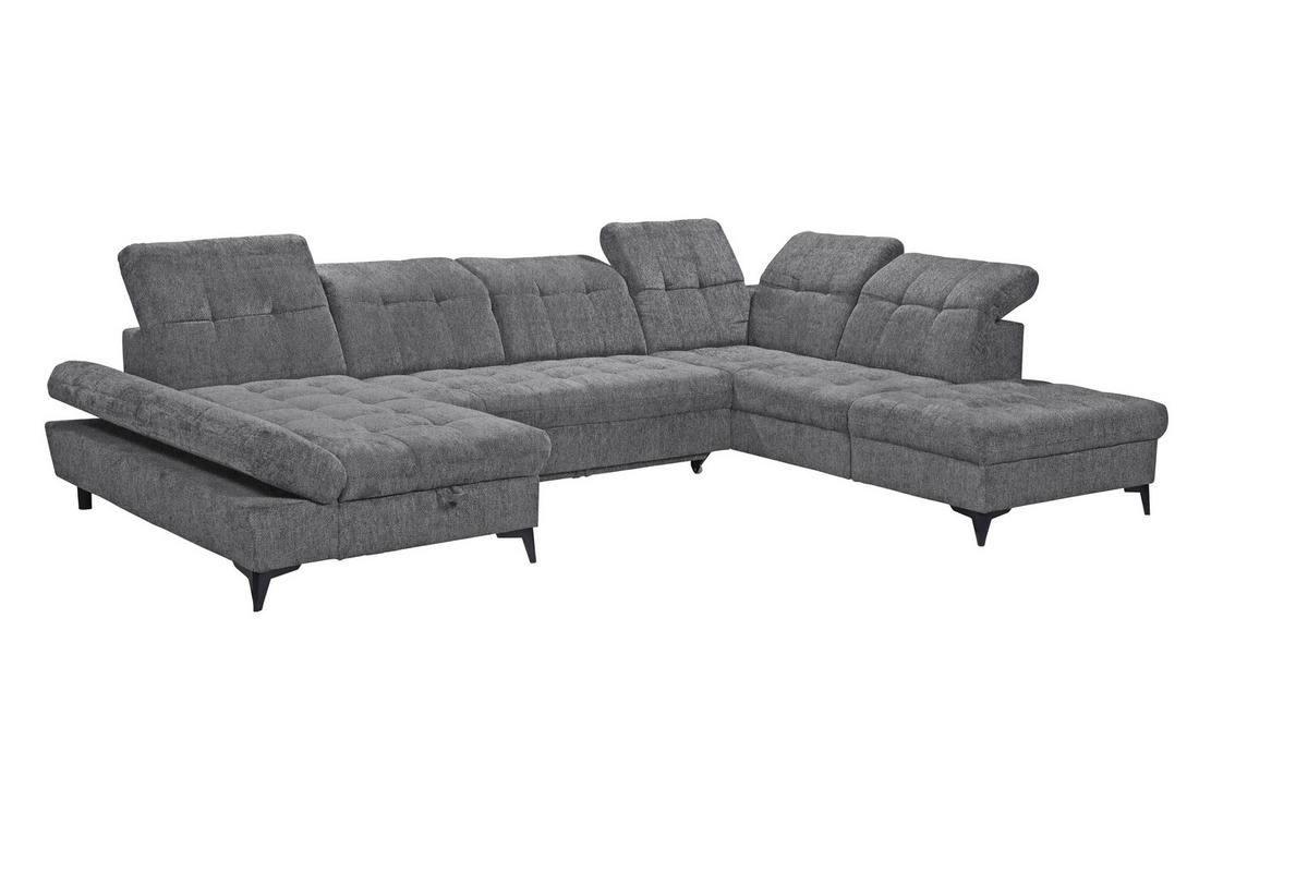 WOHNLANDSCHAFT Mikrovelours Anthrazit  - Anthrazit/Schwarz, Modern, Kunststoff/Textil (169/348/245cm) - MID.YOU
