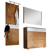 GARDEROBE 3-teilig  in 190/189/34 cm  - Weiss/Eichefarben, Design, Glas/Holzwerkstoff (190/189/34cm) - Moderano