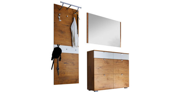 GARDEROBE 3-teilig in 190/189/34 cm - Eichefarben/Weiß, Design, Glas/Holzwerkstoff (190/189/34cm) - Moderano