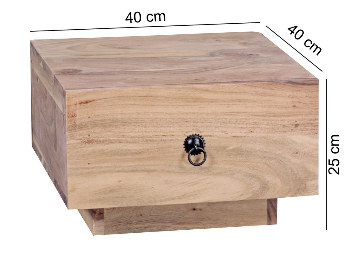 NOČNÝ STOLÍK, akácia, farba akácie, 40/25/40 cm - čierna/farba akácie, Konventionell, kov/drevo (40/25/40cm) - MID.YOU