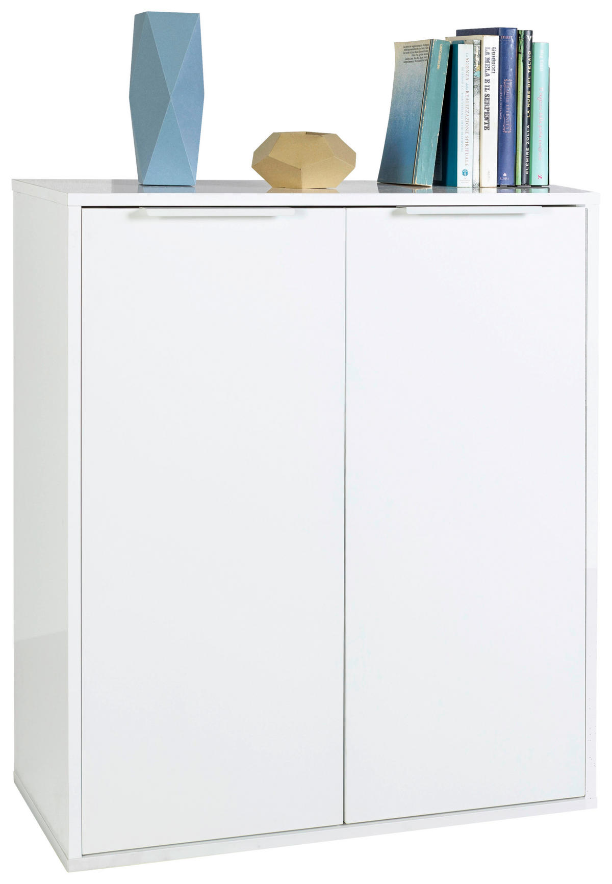KOMODA, bela, visoki sijaj  - črna/bela, Design, kovina/leseni material (72/87/35,3cm) - Carryhome