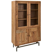 VITRINSKÅP  i massiv akacia akaciefärgad  - brun/grå, Natur, metall/trä (118/194/45cm) - MID.YOU