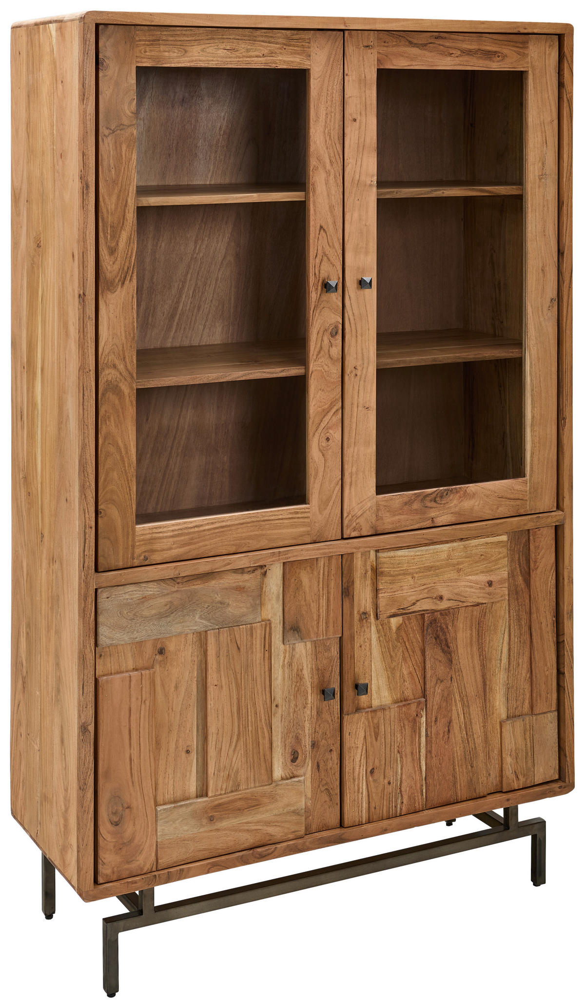 VITRINSKÅP  i massiv akacia akaciefärgad  - brun/grå, Natur, metall/trä (118/194/45cm) - MID.YOU
