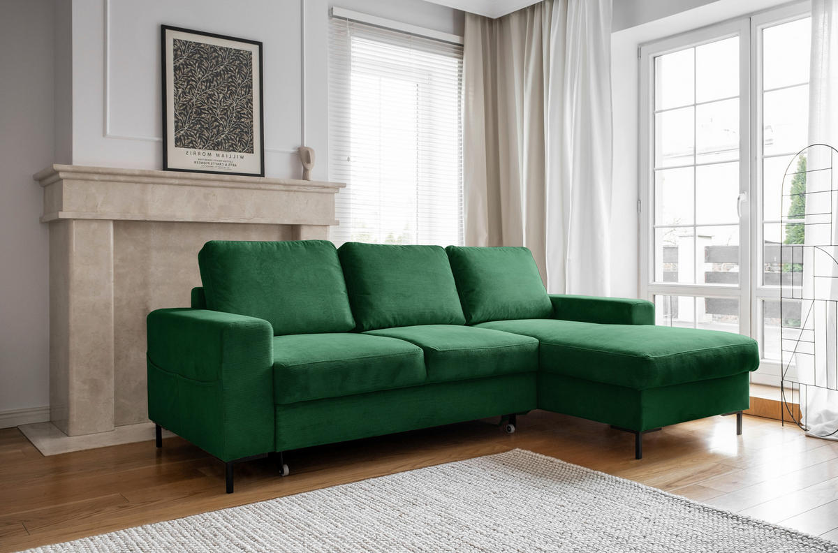 ECKSOFA in Cord Smaragdgrün  236/148 cm  - Smaragdgrün/Schwarz, Design, Textil/Metall (236/148cm) - MID.YOU
