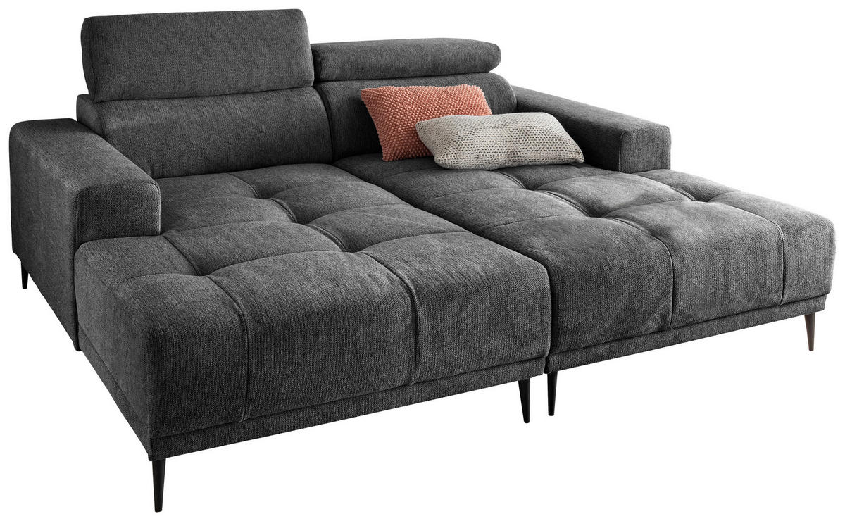 ECKSOFA in Chenille Anthrazit  - Anthrazit/Schwarz, Konventionell, Textil/Metall (200/188cm) - Livetastic