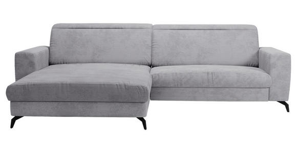 ECKSOFA inkl. Funktion Hellgrau Cord - Hellgrau/Schwarz, KONVENTIONELL, Textil/Metall (178/290cm) - Cantus