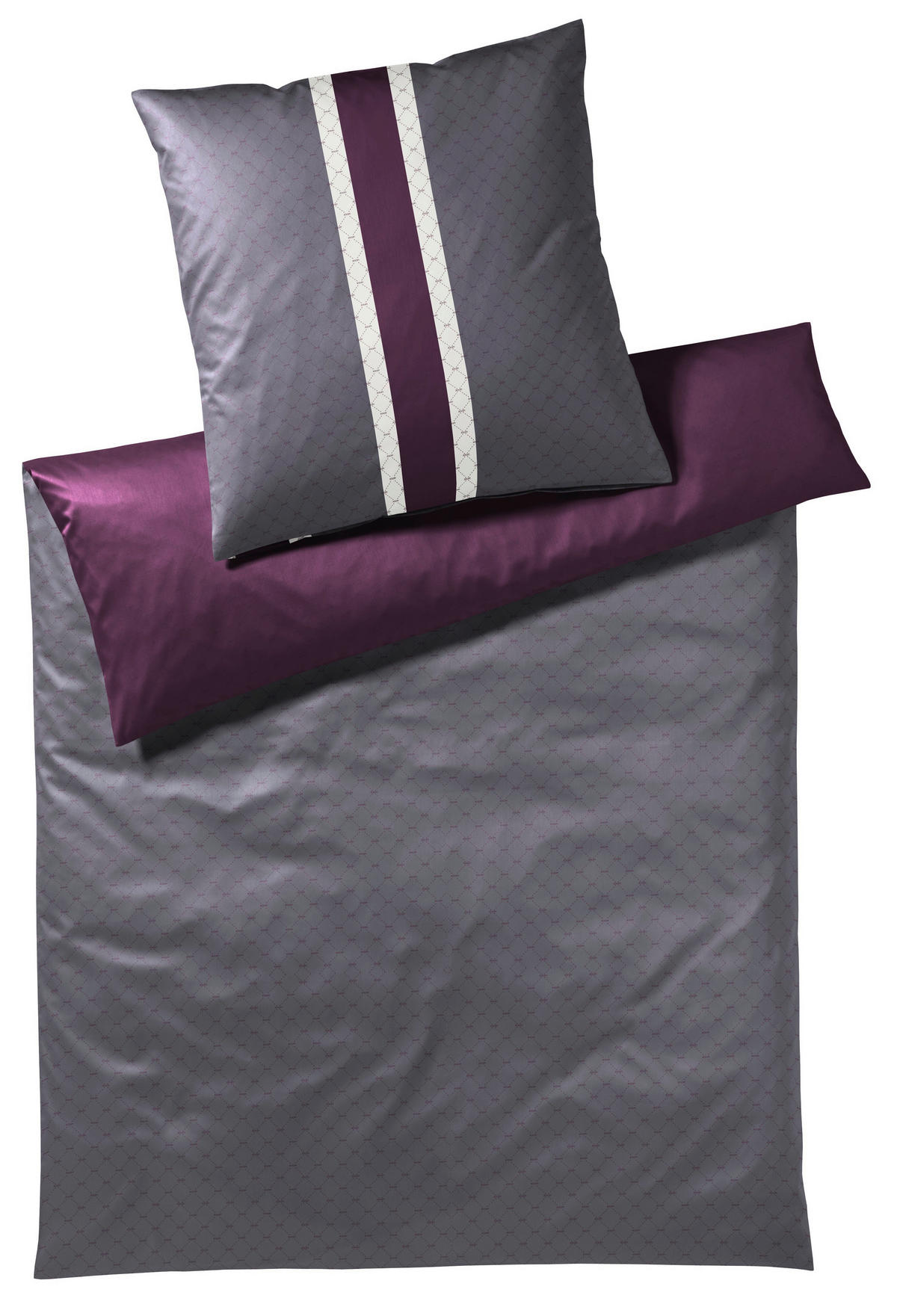 BETTWÄSCHESET Makosatin 160/210 cm  100 cm/65 cm  - Pflaume/Anthrazit, Design, Textil (160/210cm) - Joop!