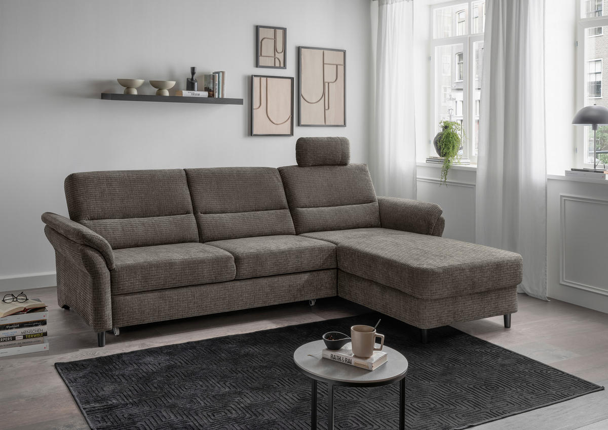 ECKSOFA in Mikrofaser Graubraun  - Graubraun/Schwarz, Modern, Holz/Textil (279/176cm) - Livetastic