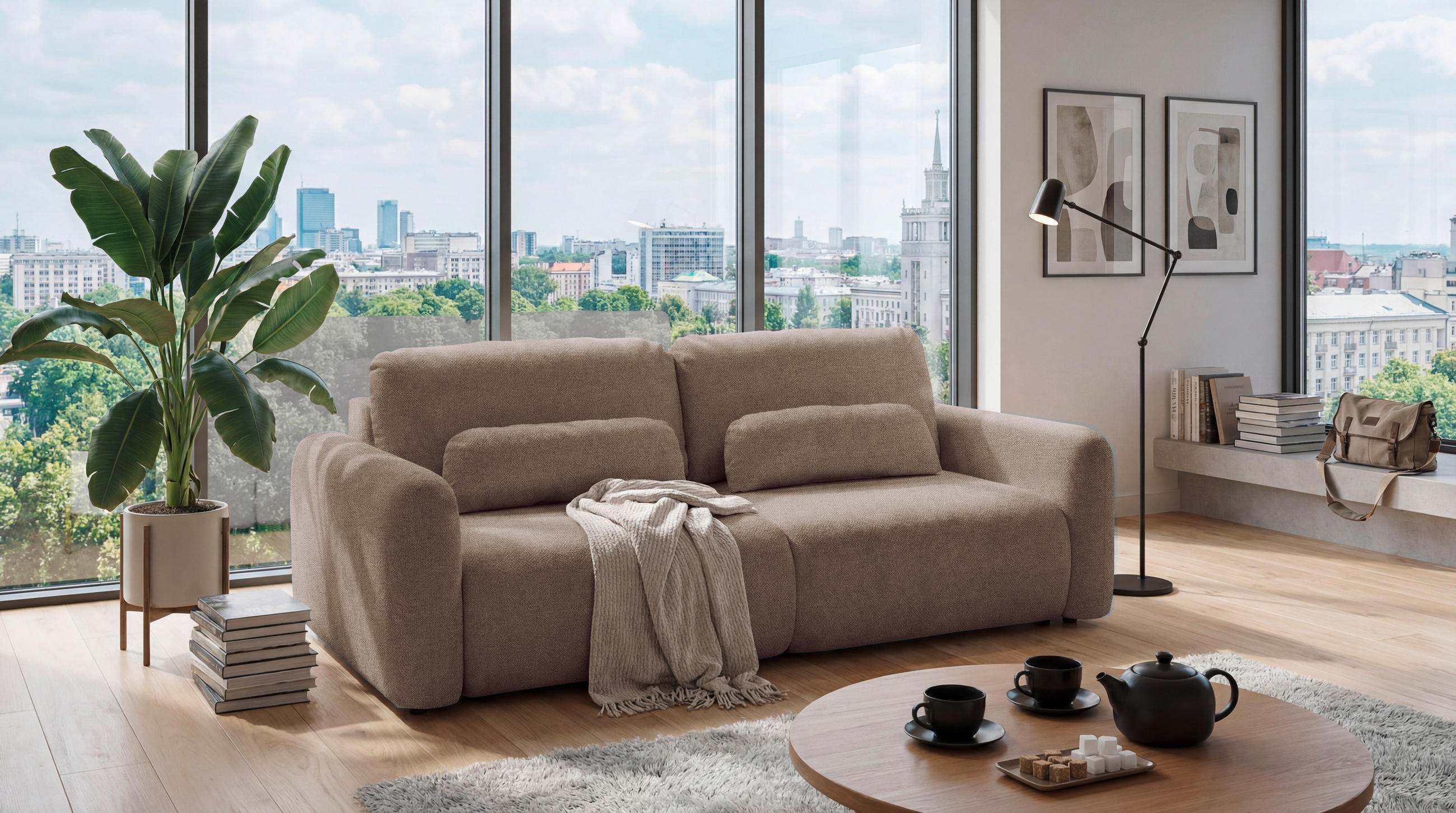 SCHLAFSOFA BUBBLE 2 Webstoff Taupe  inkl. Bettkasten  - Taupe/Schwarz, MODERN, Kunststoff/Textil (240/89/122cm) - MID.YOU