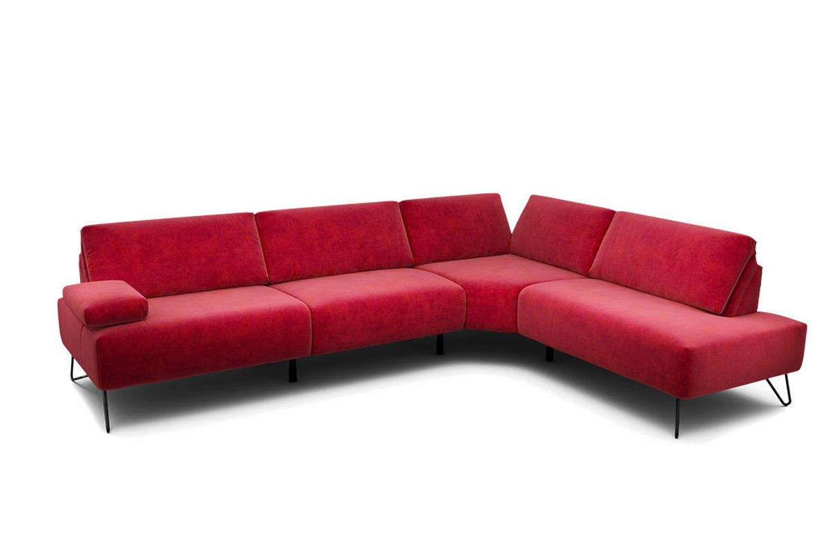 ECKSOFA Cosy Rot Samt  - Rot/Schwarz, Design, Textil/Metall (288-303/213cm) - SENSOO