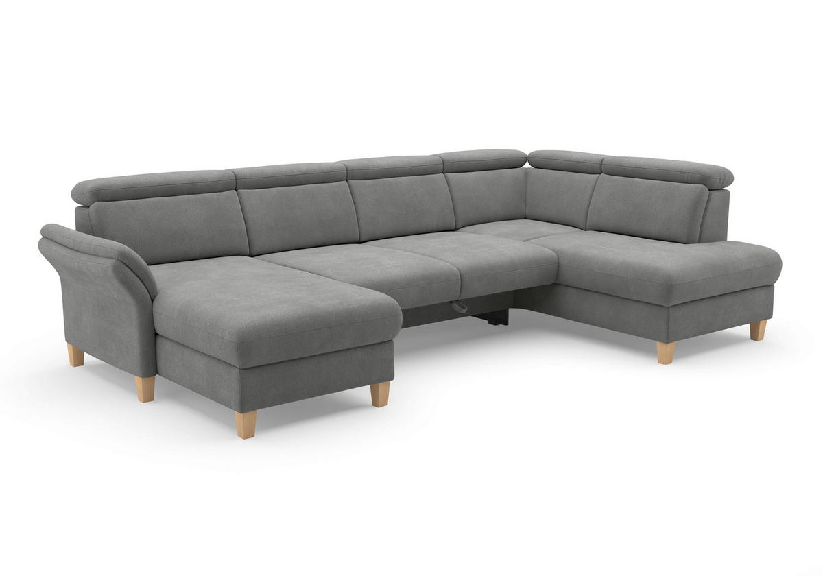 WOHNLANDSCHAFT GLENDALE E Grau Flachgewebe  - Eichefarben/Grau, KONVENTIONELL, Holz/Textil (166/321/193cm) - Sit & More