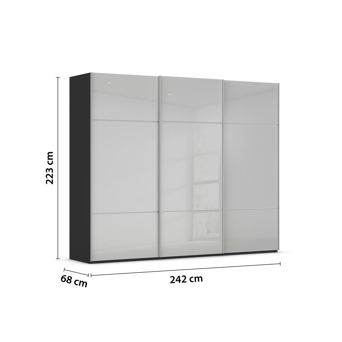 SCHWEBETÜRENSCHRANK in Grau, Schwarz  - Alufarben/Schwarz, Konventionell, Glas/Holzwerkstoff (242/223/68cm) - Novel