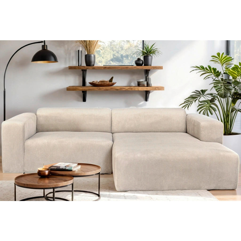 Thumbnail - P & B Ecksofa Basma, Creme, Textil, 3-Sitzer, L-Form, Ottomane rechts, 298x175 cm, Made in EU, Oeko-Tex® Standard 100, R...