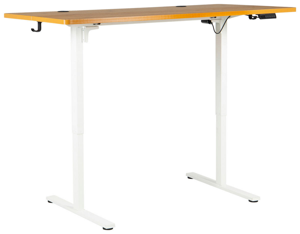 SCHREIBTISCH 160/80/72/118 cm Weiss, Eichefarben höhenverstellbar elektrisch höhenverstellbar  - Weiss/Eichefarben, Modern, Holzwerkstoff/Metall (160/80/72/118cm) - Livetastic