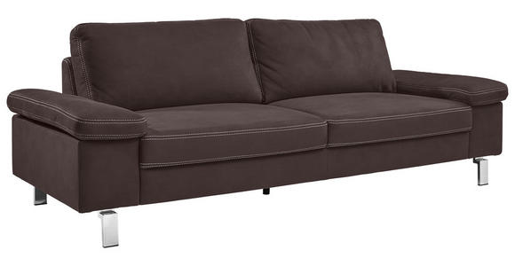 3-SITZER-SOFA Mikrofaser Dunkelbraun  - Chromfarben/Dunkelbraun, Design, Textil/Metall (234/86/97cm) - Hom`in