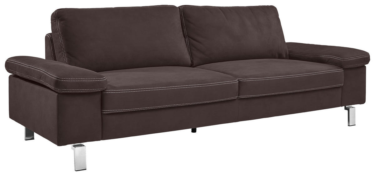 3-SITZER-SOFA Mikrofaser Dunkelbraun  - Chromfarben/Dunkelbraun, Design, Textil/Metall (234/86/97cm) - Hom`in