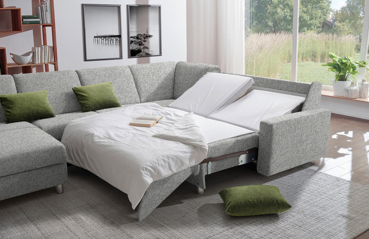 WOHNLANDSCHAFT  in Mikrovelours Naturfarben  - Anthrazit/Alufarben, KONVENTIONELL, Textil (158/323/237cm) - Sedda