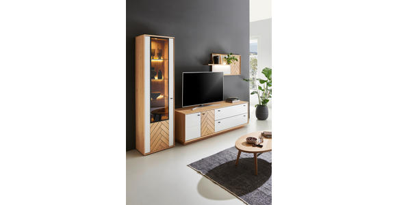 WOHNWAND  in Weiß, Eiche Bianco  297,8/206,9/51,4 cm  - Eiche Bianco/Dunkelgrau, Design, Glas/Holz (297,8/206,9/51,4cm) - Novel