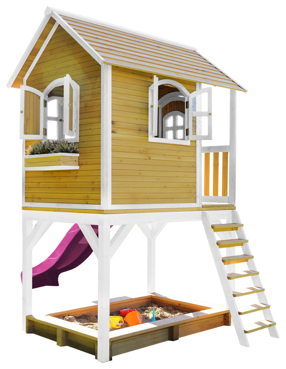 SPIELHAUS SARAH 370/291/191 cm  - Lila/Braun, KONVENTIONELL, Holz/Kunststoff (370/291/191cm) - Ambia Garden