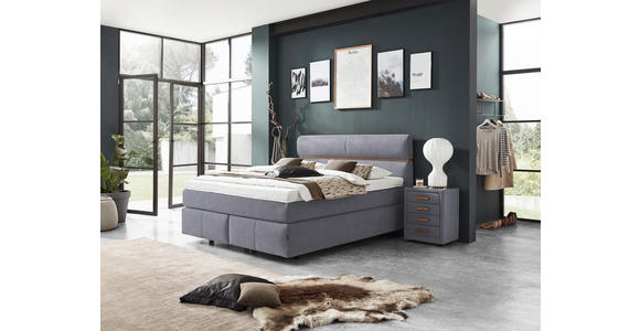 BOXSPRINGBETT 180/200 cm in Grau, Eichefarben - Eichefarben/Schwarz, KONVENTIONELL, Holz/Kunststoff (180/200cm) - Dieter Knoll