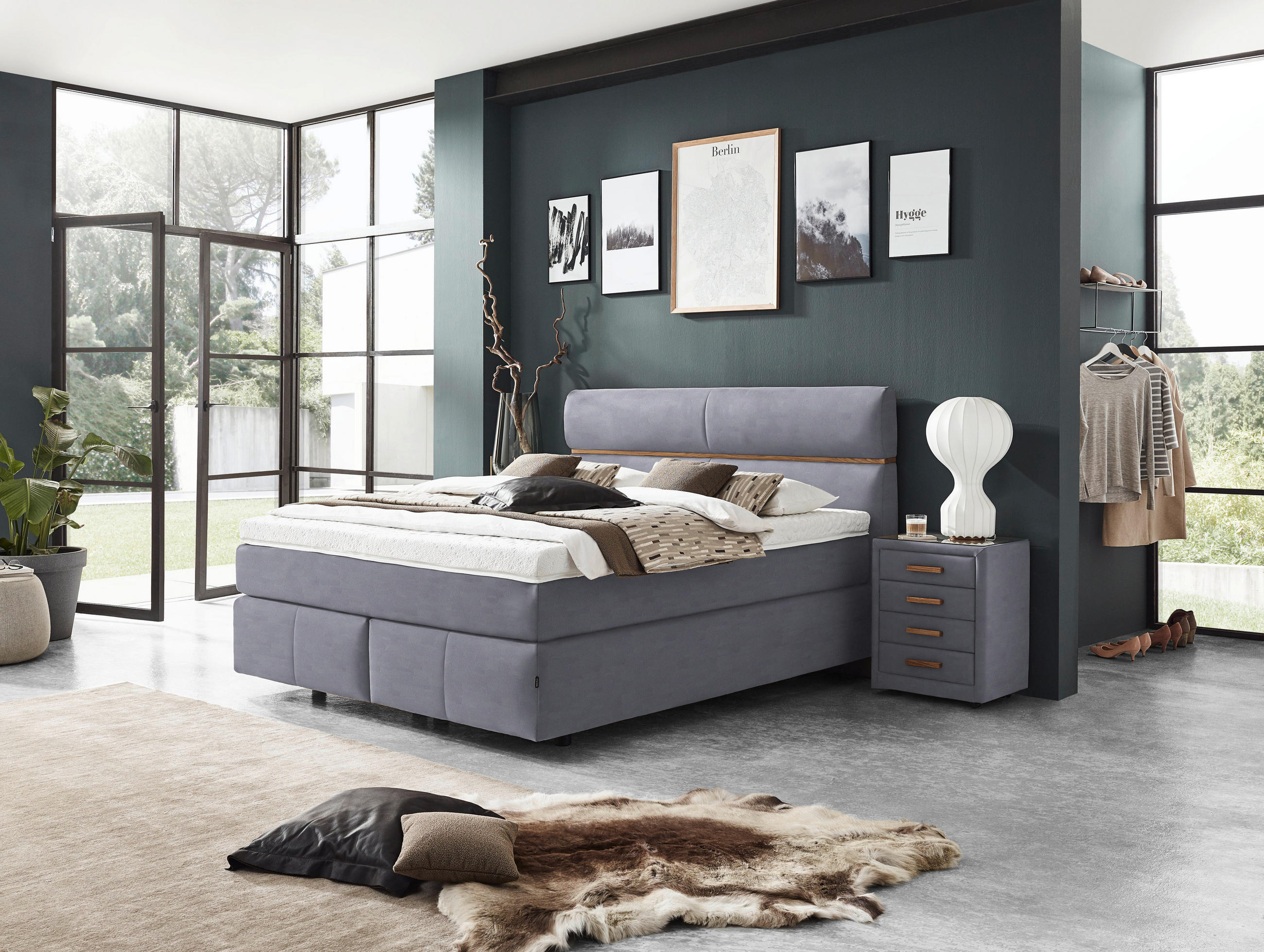 BOXSPRINGBETT 180/200 cm  in Grau, Eichefarben  - Eichefarben/Schwarz, Konventionell, Holz/Kunststoff (180/200cm) - Dieter Knoll