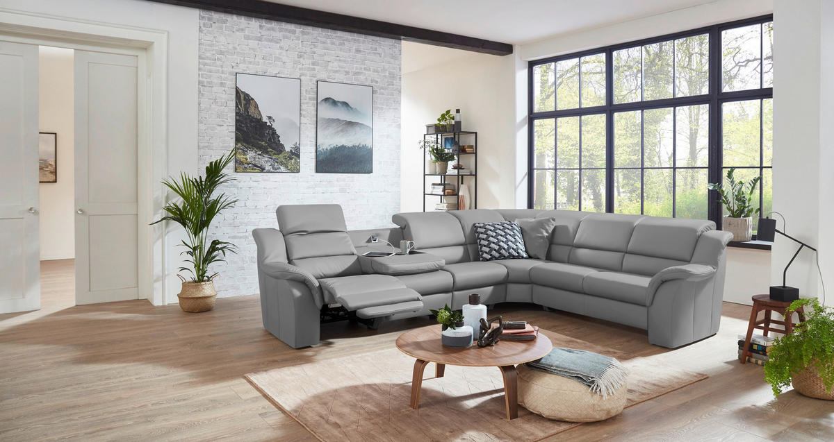ECKSOFA  in Echtleder Hellgrau  324/260 cm  - Chromfarben/Hellgrau, KONVENTIONELL, Leder/Kunststoff (324/260cm) - Cantus