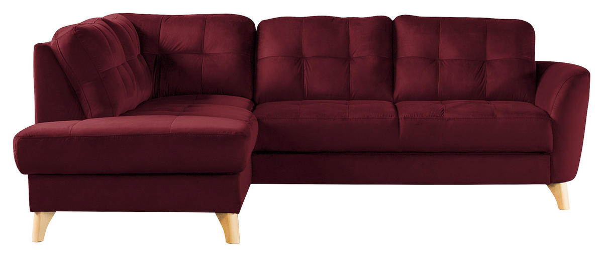 ECKSOFA Rot Samt  - Buchefarben/Rot, Design, Holz/Textil (190/236cm) - Livetastic