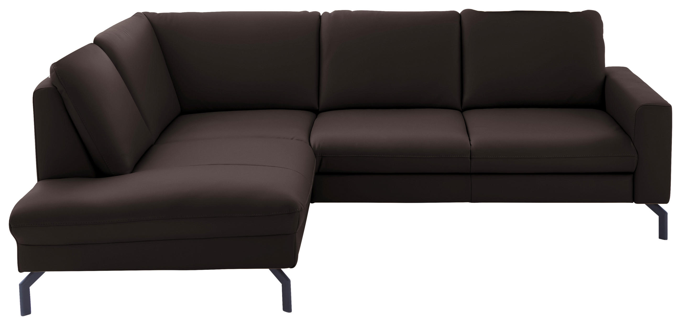 ECKSOFA in Echtleder Dunkelbraun  - Dunkelbraun/Schwarz, Design, Leder/Metall (194/250cm) - Beldomo Premium