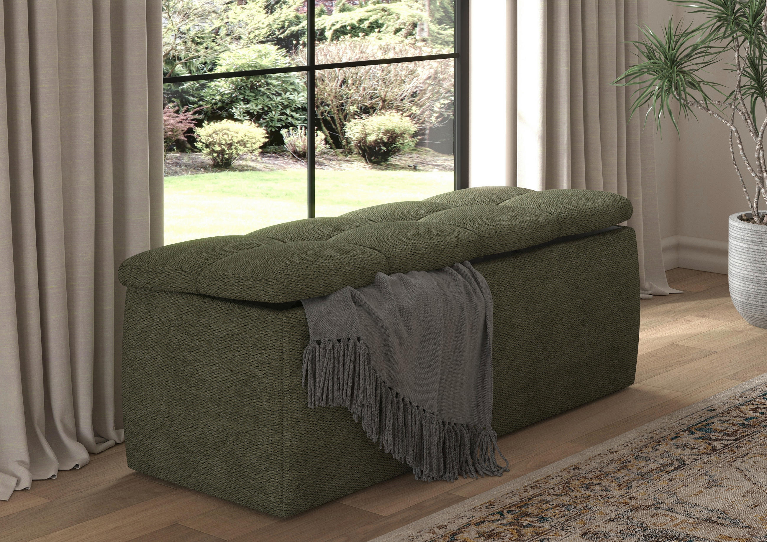 BETTBANK Bouclé Olivgrün  - Schwarz/Olivgrün, Basics, Kunststoff/Textil (141/50/40cm) - Chameo